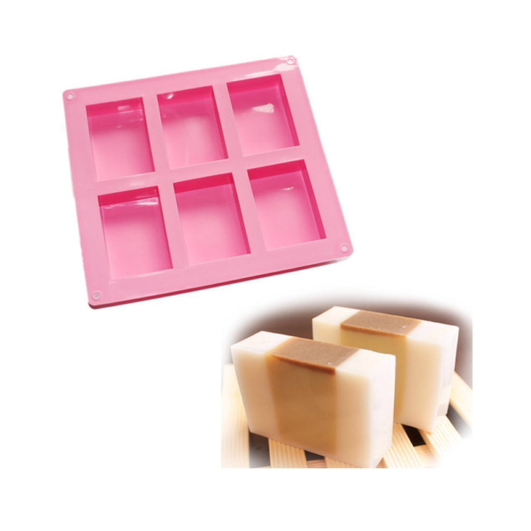 Forma Silicone Retangular Rosa 6 Cavidades 100g Sabonete Velas