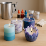 Guia completo de cores, pigmentos e efeitos visuais em velas artesanais temáticas
