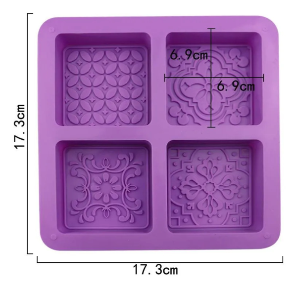 Molde Silicone Sabonete 4 Cavidades Quadrado Arabesco Violeta — imagem 4