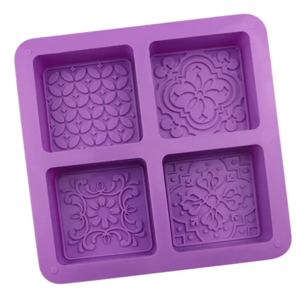 Molde Silicone Sabonete 4 Cavidades Quadrado Arabesco Violeta — imagem 6
