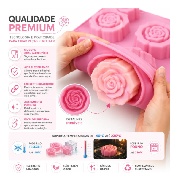 Molde Silicone Rosa Luxo Forma Sabonete Vela Gesso Resina Rosa-chiclete — imagem 3