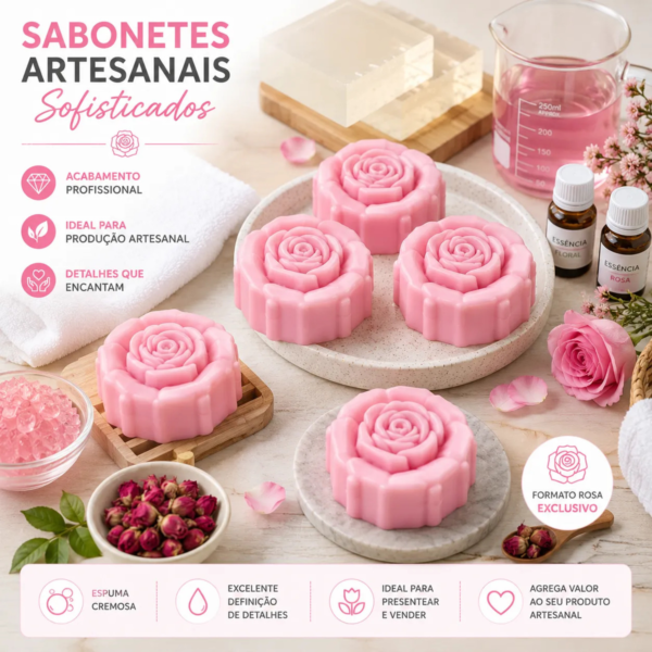 Molde Silicone Rosa Luxo Forma Sabonete Vela Gesso Resina Rosa-chiclete — imagem 5