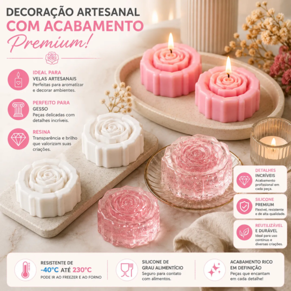 Molde Silicone Rosa Luxo Forma Sabonete Vela Gesso Resina Rosa-chiclete — imagem 6