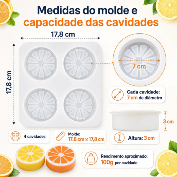 Forma De Silicone Limão Laranja 100g 4 Cavidades Molde Luxo Branco — imagem 2