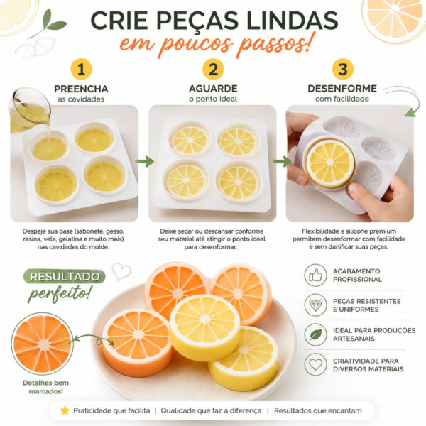 Forma De Silicone Limão Laranja 100g 4 Cavidades Molde Luxo Branco — imagem 4