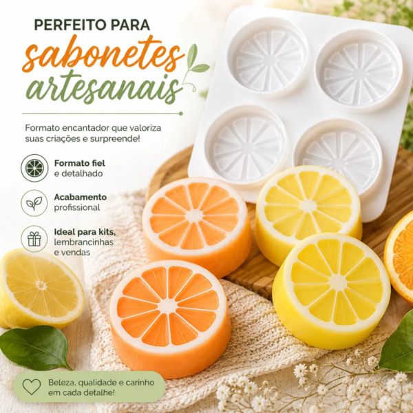 Forma De Silicone Limão Laranja 100g 4 Cavidades Molde Luxo Branco — imagem 5
