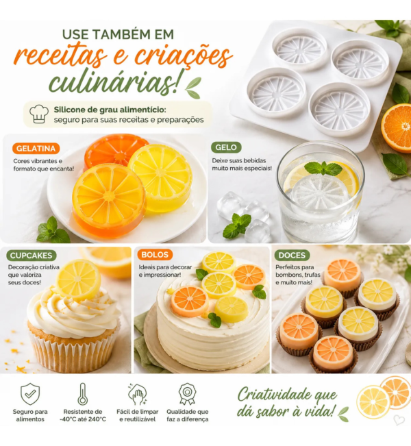 Forma De Silicone Limão Laranja 100g 4 Cavidades Molde Luxo Branco — imagem 7