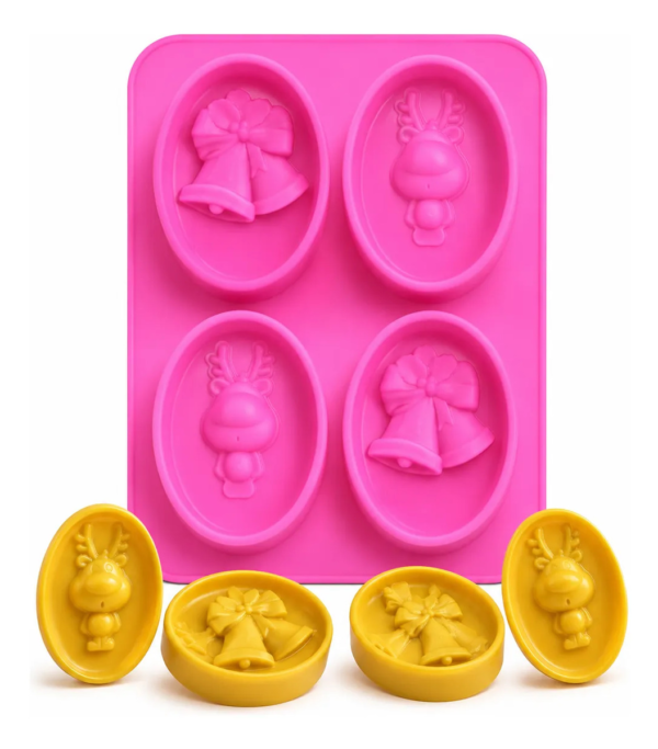 Molde De Silicone Motivos Natalinos Oval 100g 4 Cavidades Fúcsia — imagem 1