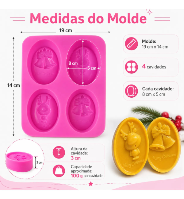 Molde De Silicone Motivos Natalinos Oval 100g 4 Cavidades Fúcsia — imagem 2