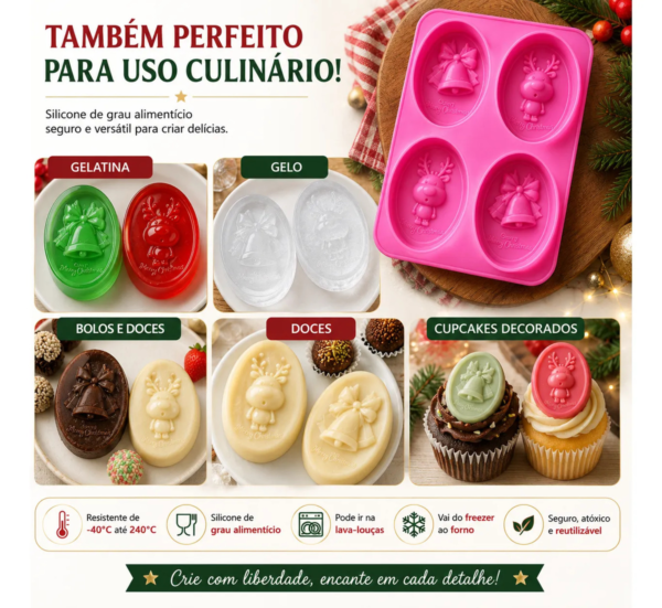 Molde De Silicone Motivos Natalinos Oval 100g 4 Cavidades Fúcsia — imagem 7