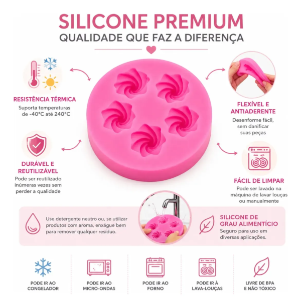Molde Silicone Mini Suspiro Merengue 5 Cavidades Premium Rosa-chiclete — imagem 3