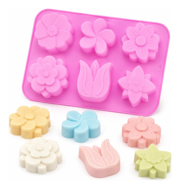 Molde Silicone Flor Tulipa 6 Cavidades Premium Sabonete 90g Rosa — imagem 1