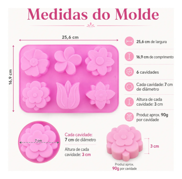 Molde Silicone Flor Tulipa 6 Cavidades Premium Sabonete 90g Rosa — imagem 2