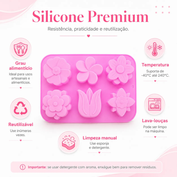 Molde Silicone Flor Tulipa 6 Cavidades Premium Sabonete 90g Rosa — imagem 3