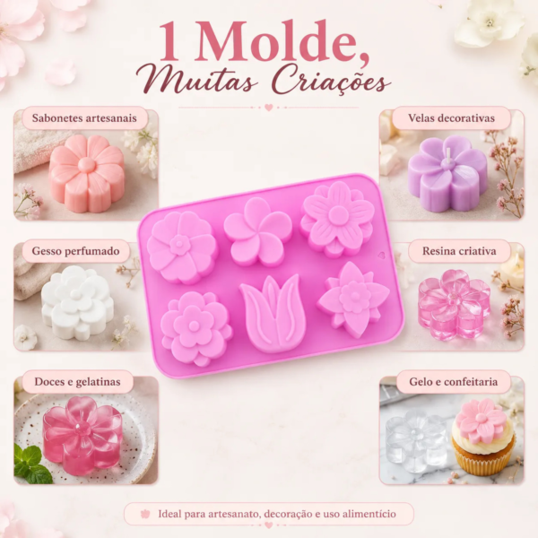Molde Silicone Flor Tulipa 6 Cavidades Premium Sabonete 90g Rosa — imagem 4