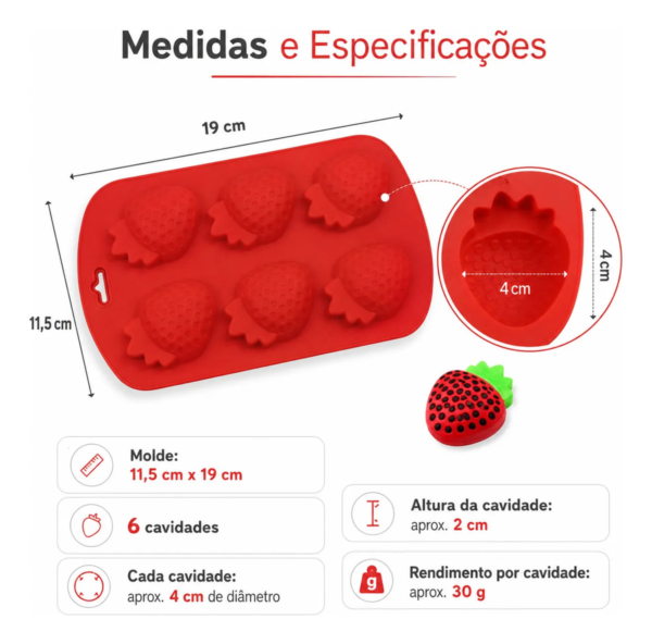 Molde De Silicone Morango 6 Cavidades Chocolate Sabonete Vermelho — imagem 2