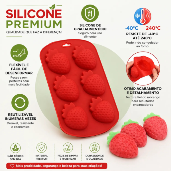 Molde De Silicone Morango 6 Cavidades Chocolate Sabonete Vermelho — imagem 3