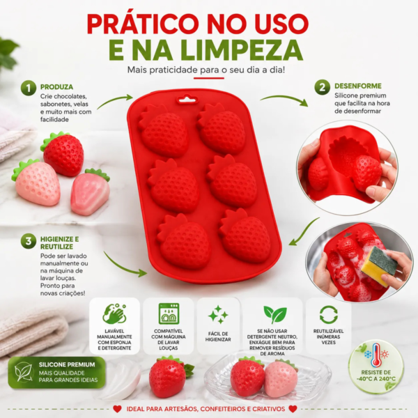 Molde De Silicone Morango 6 Cavidades Chocolate Sabonete Vermelho — imagem 4