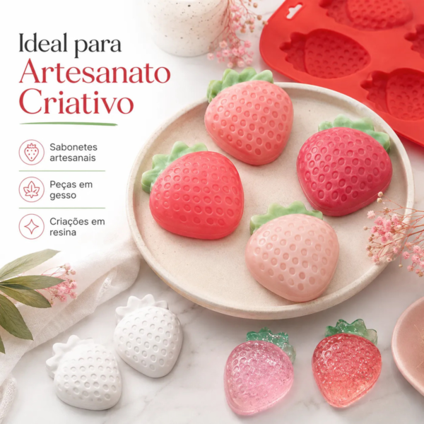 Molde De Silicone Morango 6 Cavidades Chocolate Sabonete Vermelho — imagem 5