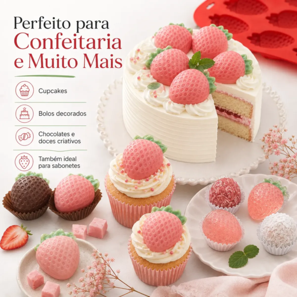 Molde De Silicone Morango 6 Cavidades Chocolate Sabonete Vermelho — imagem 7