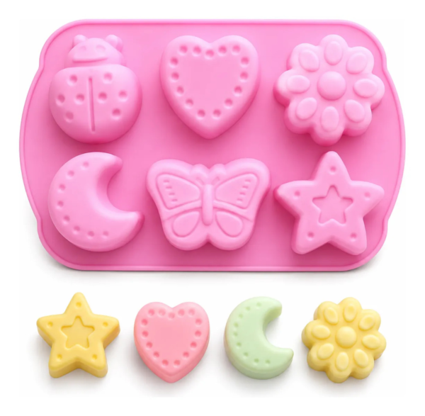 Molde Silicone Mini Lua Estrela Coração Borboleta Joaninha Rosa — imagem 1