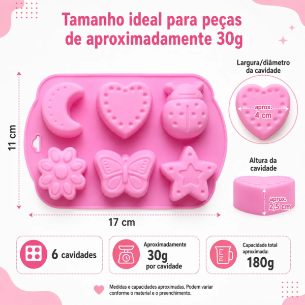 Molde Silicone Mini Lua Estrela Coração Borboleta Joaninha Rosa — imagem 3