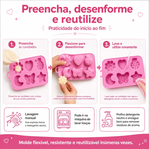 Molde Silicone Mini Lua Estrela Coração Borboleta Joaninha Rosa — imagem 5
