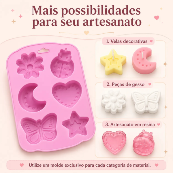 Molde Silicone Mini Lua Estrela Coração Borboleta Joaninha Rosa — imagem 6