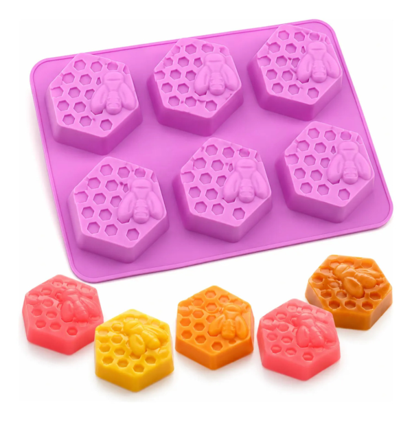 Molde Silicone Abelha Favo Mel Hexagonal Grande 6 Cavidades Lilás — imagem 1