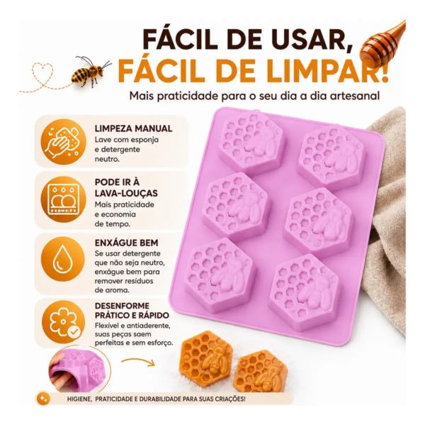 Molde Silicone Abelha Favo Mel Hexagonal Grande 6 Cavidades Lilás — imagem 4
