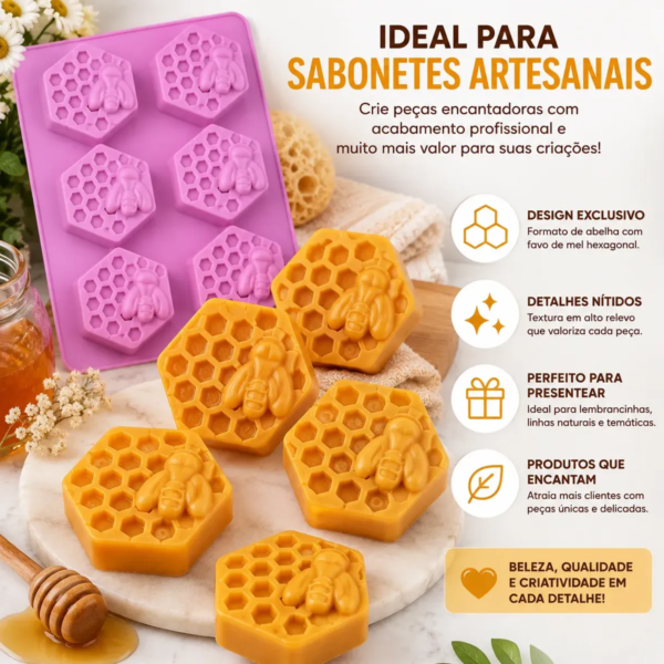 Molde Silicone Abelha Favo Mel Hexagonal Grande 6 Cavidades Lilás — imagem 5