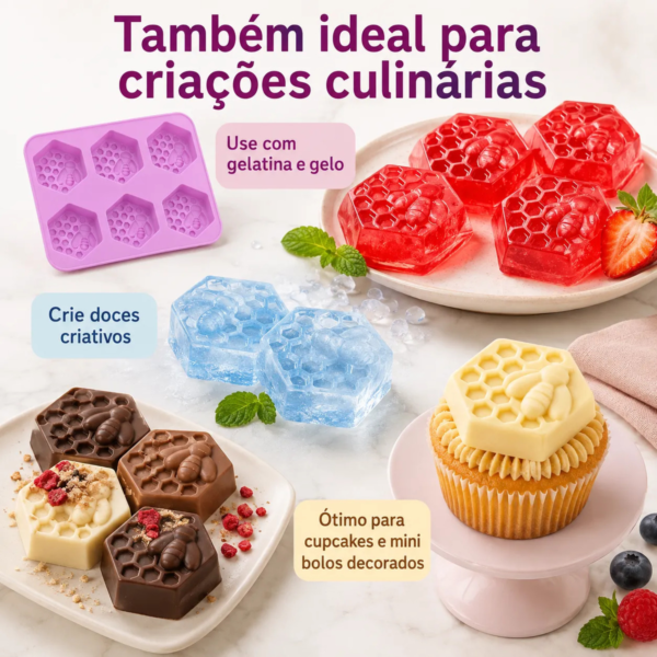 Molde Silicone Abelha Favo Mel Hexagonal Grande 6 Cavidades Lilás — imagem 7