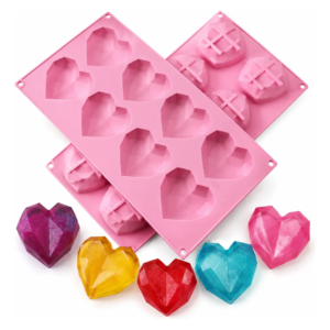 Molde Silicone Coração Diamante Cristal 8 Cavidades Premium Rosa — imagem 1