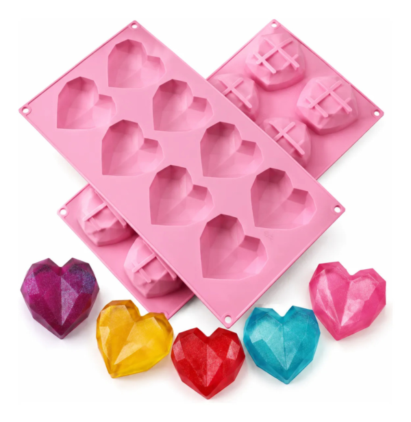 Molde Silicone Coração Diamante Cristal 8 Cavidades Premium Rosa — imagem 1