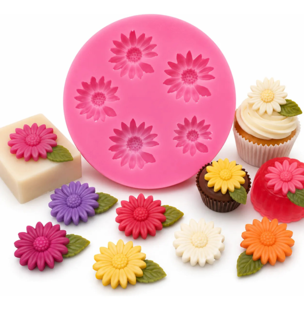Molde Silicone Margarida 5 Cavidades Confeitaria Biscuit Rosa — imagem 1