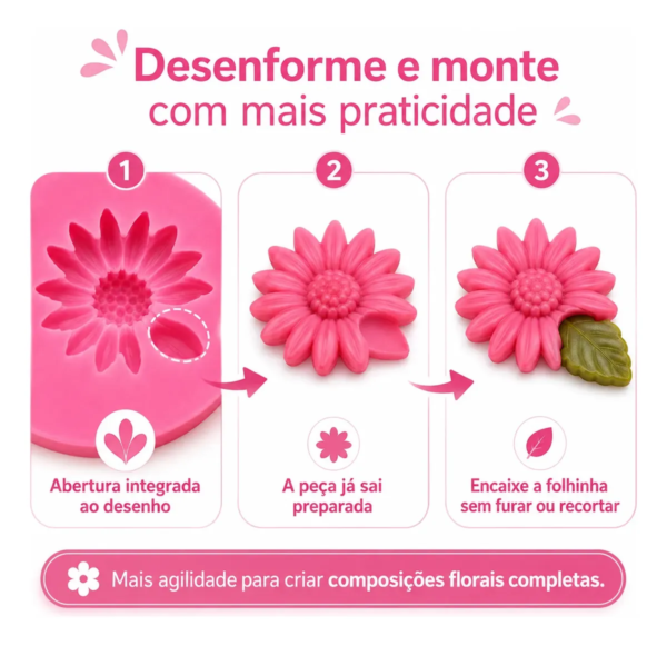 Molde Silicone Margarida 5 Cavidades Confeitaria Biscuit Rosa — imagem 3