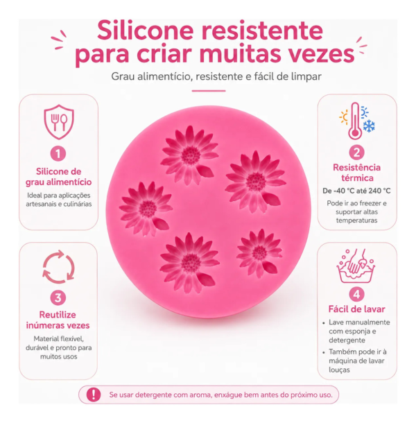 Molde Silicone Margarida 5 Cavidades Confeitaria Biscuit Rosa — imagem 4