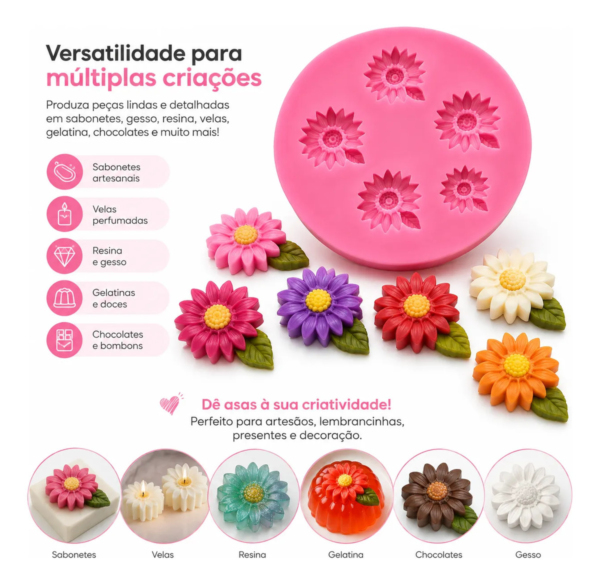 Molde Silicone Margarida 5 Cavidades Confeitaria Biscuit Rosa — imagem 5
