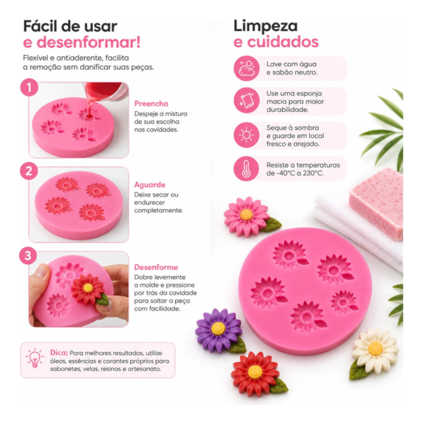 Molde Silicone Margarida 5 Cavidades Confeitaria Biscuit Rosa — imagem 6