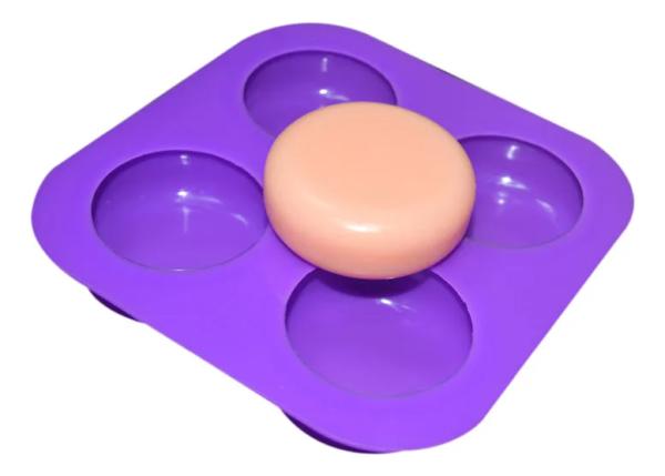 Molde Silicone Redondo Sabonete E Artesanato 4 Cavidades Lilás — imagem 1