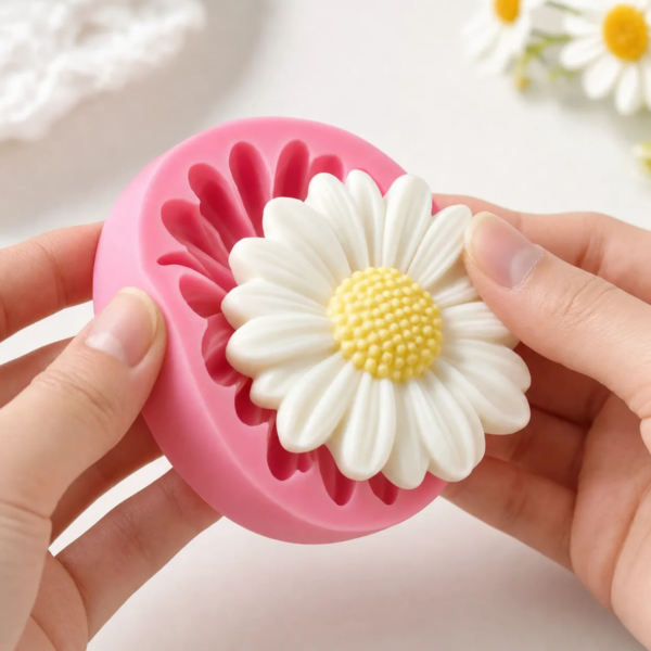 Forma Molde Margarida 1 Cavidade Silicone Sabonete Resina Rosa — imagem 4