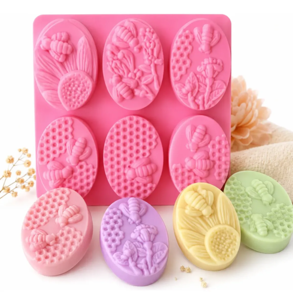 Molde Silicone Abelha Colmeia Oval 100g Sabonete Premium Rosa — imagem 1