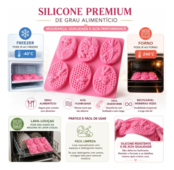 Molde Silicone Abelha Colmeia Oval 100g Sabonete Premium Rosa — imagem 3
