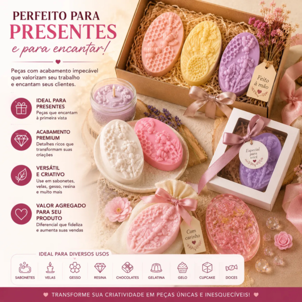 Molde Silicone Abelha Colmeia Oval 100g Sabonete Premium Rosa — imagem 5