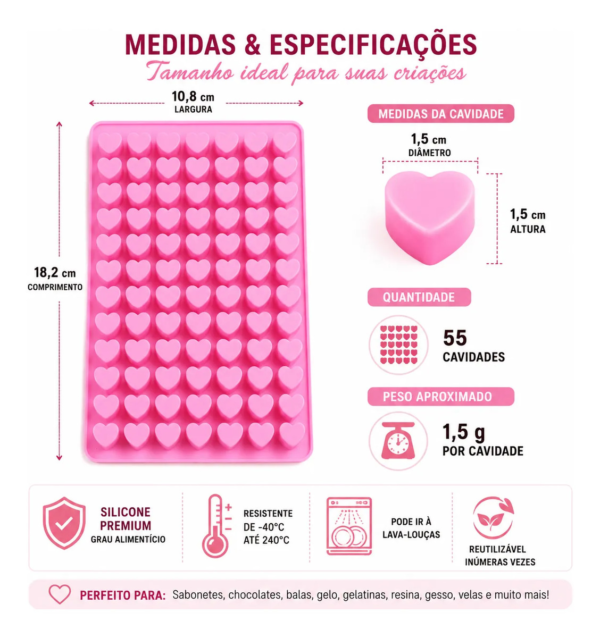 Forma Silicone Mini Coração Molde 55 Cavidades Sabonete Doce Rosa — imagem 2
