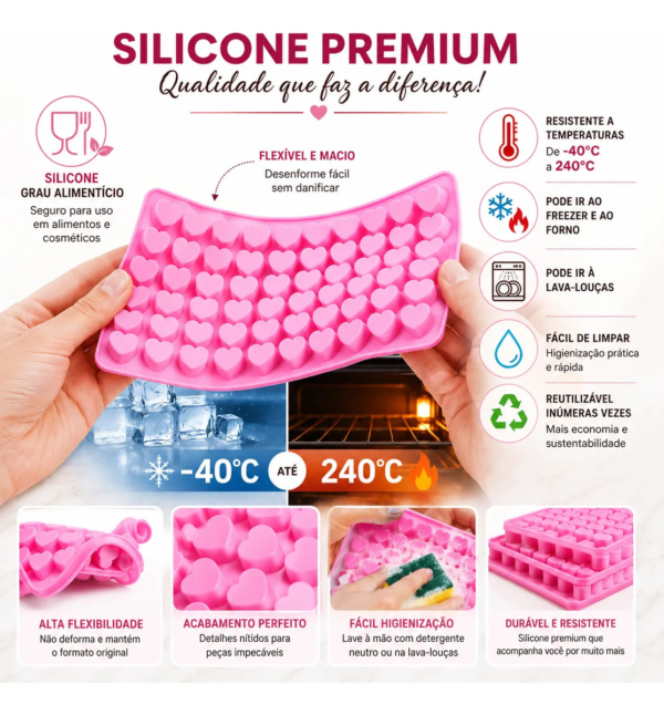 Forma Silicone Mini Coração Molde 55 Cavidades Sabonete Doce Rosa — imagem 3