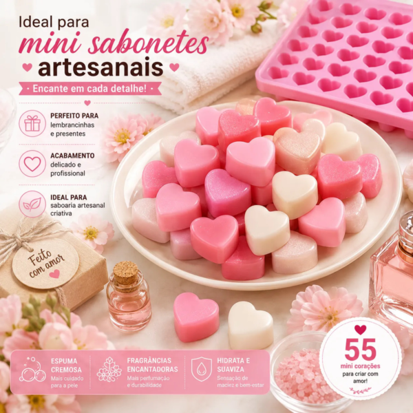 Forma Silicone Mini Coração Molde 55 Cavidades Sabonete Doce Rosa — imagem 5