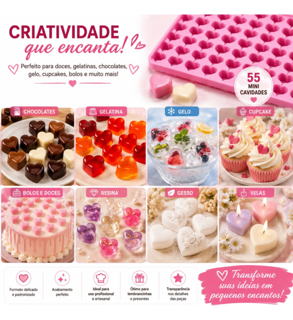 Forma Silicone Mini Coração Molde 55 Cavidades Sabonete Doce Rosa — imagem 6