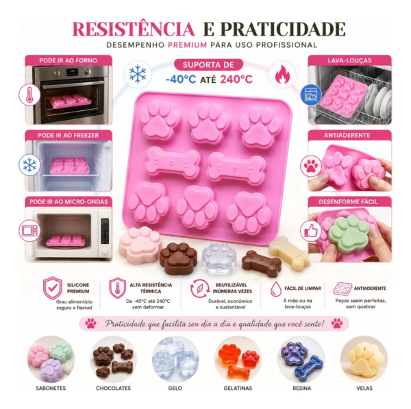 Forma Silicone Patinha Pet E Ossinho Molde Premium Biscuit Rosa — imagem 3