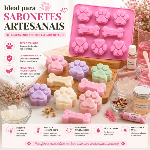 Forma Silicone Patinha Pet E Ossinho Molde Premium Biscuit Rosa — imagem 5